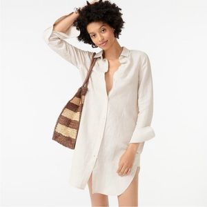 J Crew Original Beachwear Long Sleeve Button Down Collar Linen Blend Tunic Small